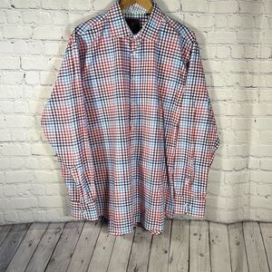 Tattersall London Men’s Red White Blue Long Sleeve Dress Shirt size 17 34/35